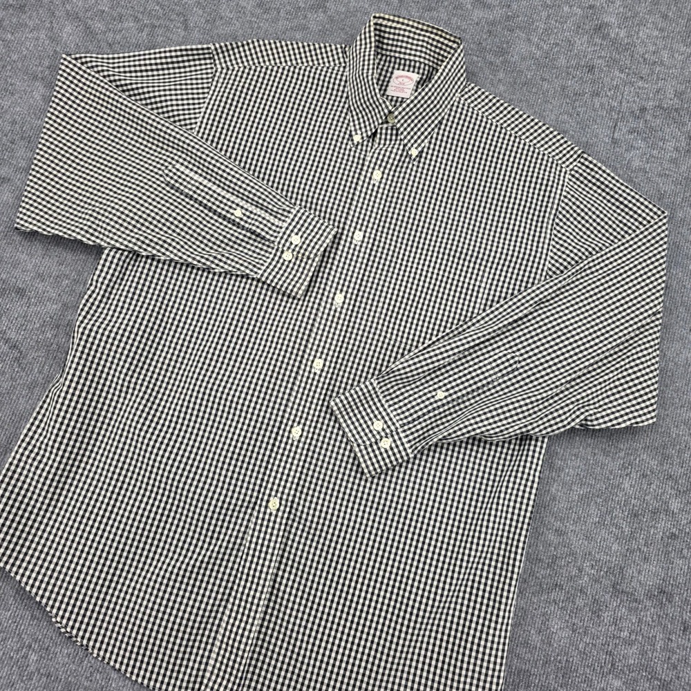 Brooks Brothers 346 Mens Large Gingham Non-Iron Cotton Button Down Shirt Black